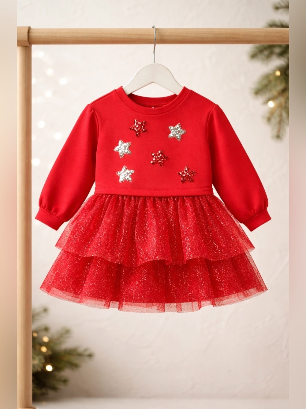 NWT Sammy + Nat Toddler Girls Red Starry Long Sleeve Tutu Dress - Size 18-24M